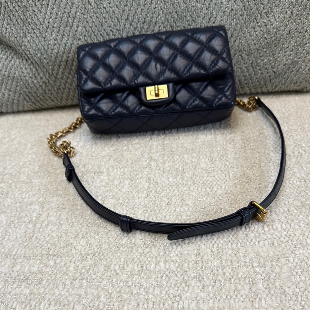 Chanel navy leather quilted belt bag